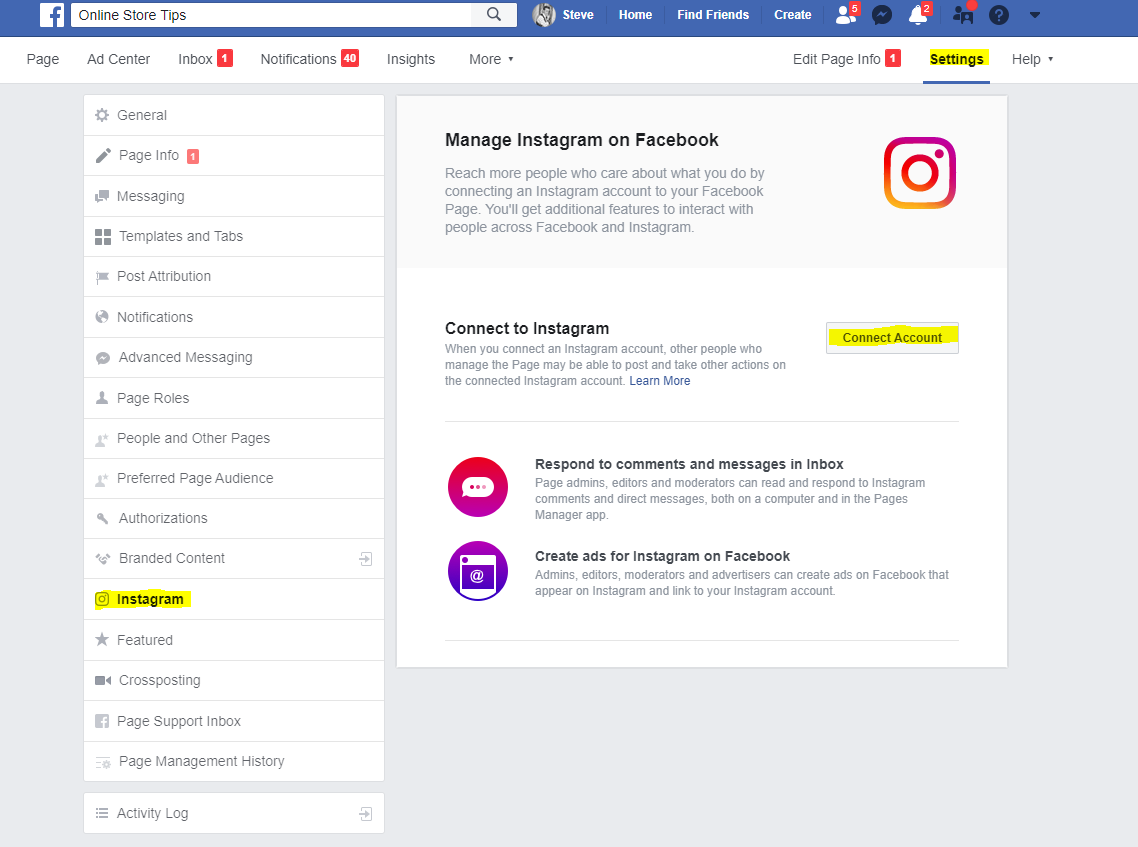 can you connect business instagram to personal facebook